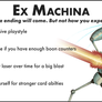 A graphic explaining Ex Machina's gameplay. A more defensive character who can heal damage and charge a giant laser over time.