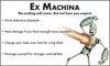 A graphic explaining Ex Machina's gameplay. A more defensive character who can heal damage and charge a giant laser over time.